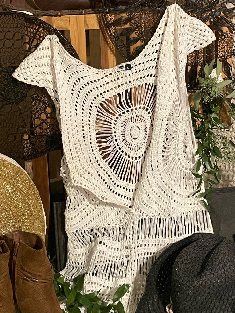 Boho Crochet Fringe Women's Top - White